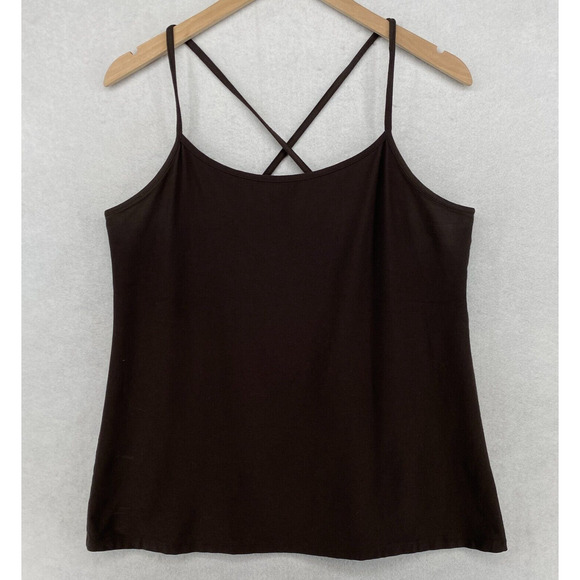 EILEEN FISHER Tank Top L Washable Stretch Crepe Cami Cross Back Shell Brown USA - Picture 1 of 11